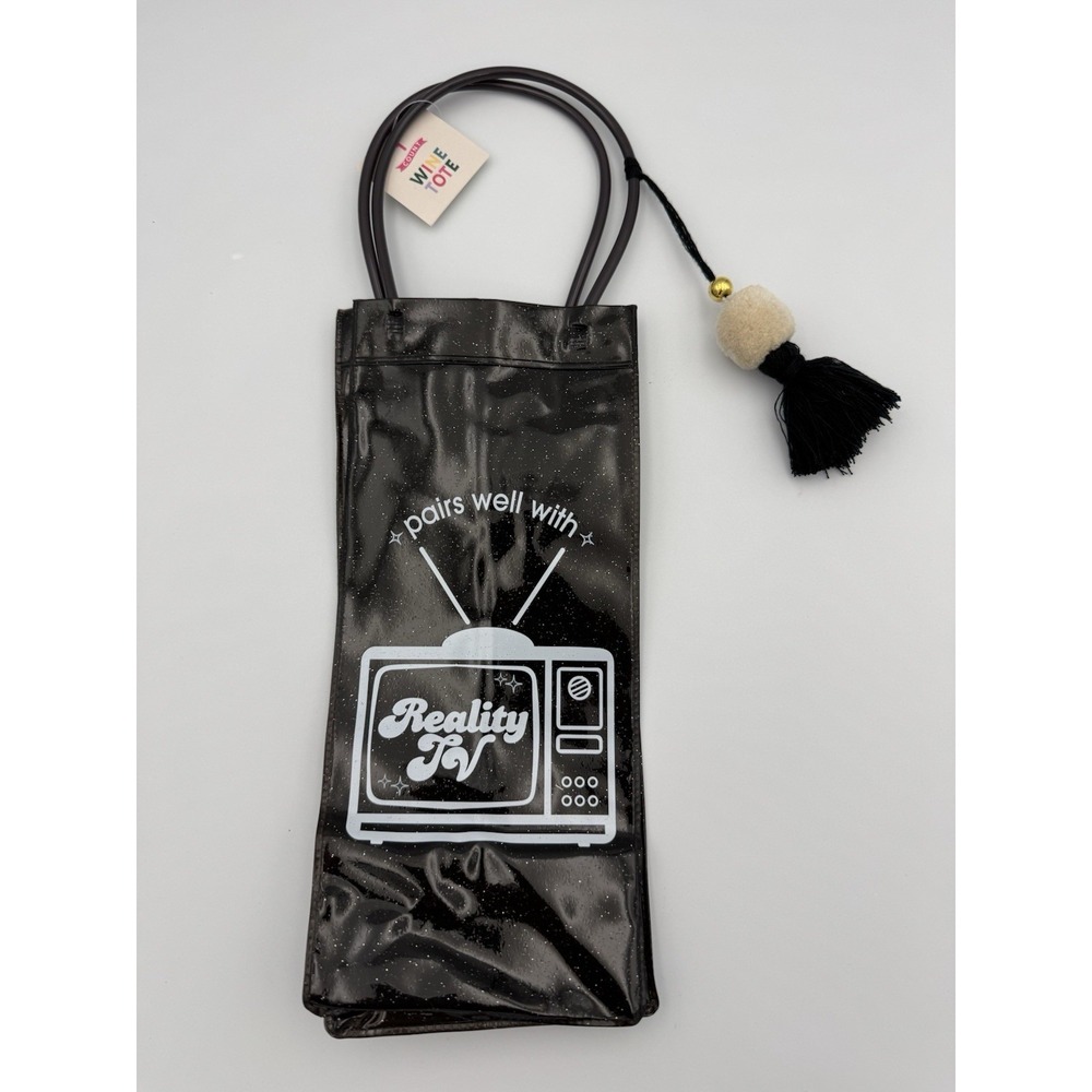 Lot of 10 Mother's Day Reusable Plastic Wine Bottle Gift Bags -Black w/sparkling